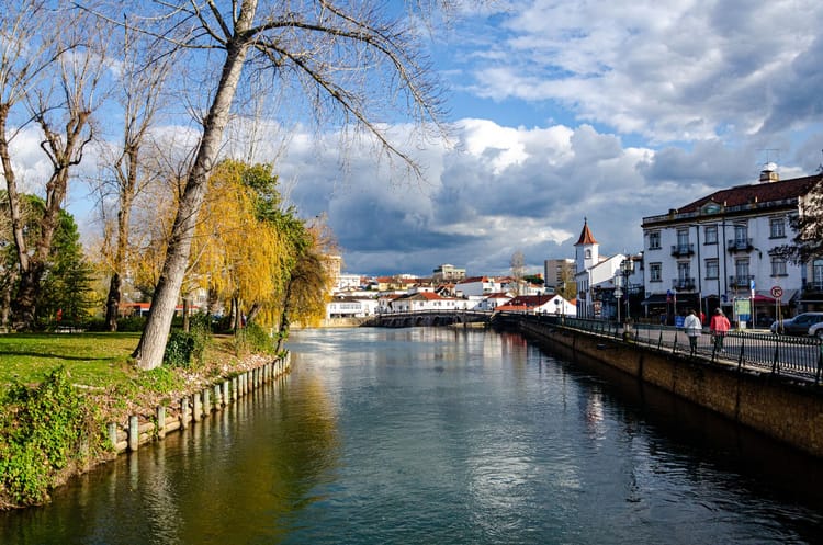 Fall day showing the river in Tomar, Portugal.