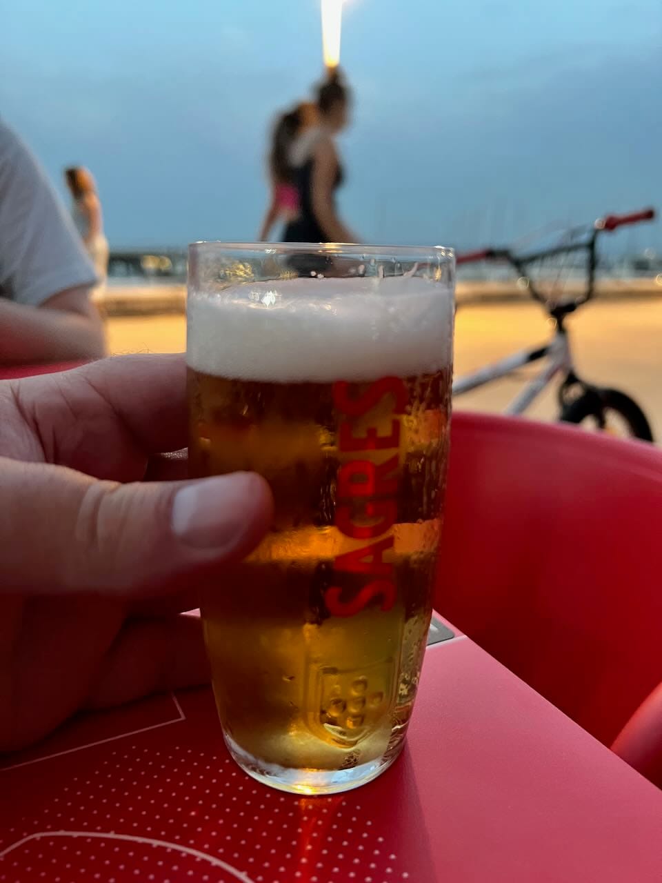 Enjoying a beer in Portugal